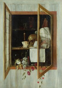 Vanitas ainda vida vista através de uma janela trompe l&39;oeil